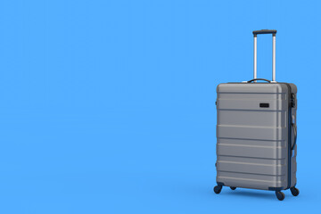 Travel Holiday Vacation Concept. Modern Luxury Plastic Gray Suitcase. 3d Rendering