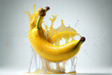 illustration of fresh banan fruit with water splash on white background