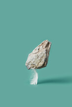 Gray Stone With Fluffy White Feather Podium.