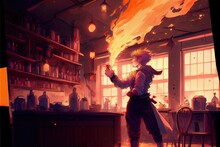 A Man Throwing A Molotov Cocktail, Fantasy, Anime - Generative Ai