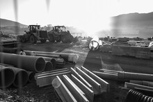 Bulldozer And Excavator Machines At Construction Site