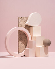 Handmade stone elements as product display.