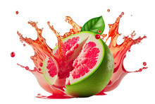 Guava With Guava Juice Splash Isolated Transparent Background