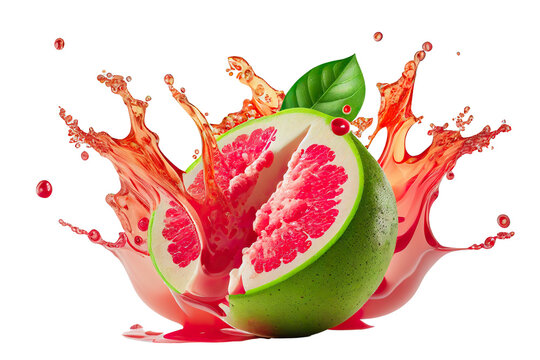 Wall Mural -  - guava with guava juice splash isolated transparent background