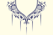 Ethnic Neck Collar Embroidery For Fashion And Other Uses In Vector. Geometric Oriental Pattern Ethnic Traditional Flower Necklace Embroidery Designs For Fashion Clothes, T-shirts In Tribal Style.