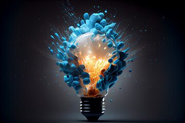 Glow inside a light bulb bright concept brainstorming intelligence, creativity and genius. Generative AI.	