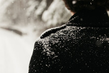 Detail Shot Of Snow Flaks On A Coat