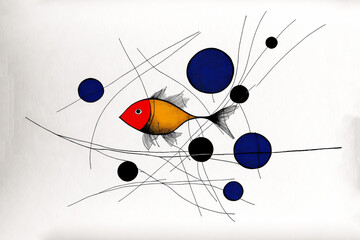 Wall Mural - Abstract group of fish carried out in a colorful surrealist style.