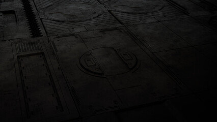Black, Tech Background with Futuristic 3D Panels. Dark, Sci-Fi style. 3D Render.