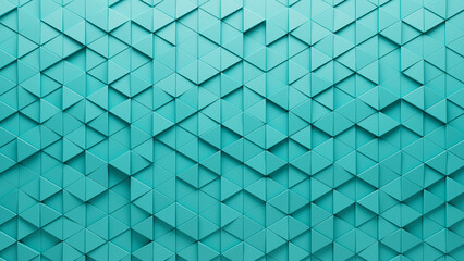 Polished, Semigloss Wall background with tiles. 3D, tile Wallpaper with Triangular, Teal blocks. 3D Render