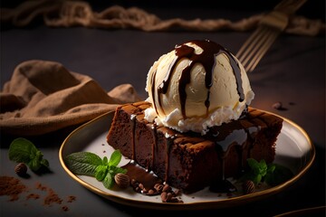 Wall Mural - Brownie with ice-cream