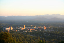 Panoramic View Of Downtown Asheville, NC At Sunset As Seen From Town Mountain.