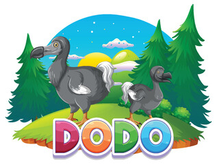 Wall Mural - Dodo bird extinction animal cartoon logo in nature