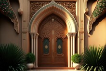 A Beautiful Architectural Design Of The Entrance Door To The Mosque. Decorative Door. Generative Ai
