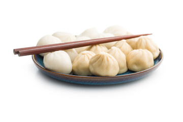 Poster - Xiaolongbao, traditional steamed dumplings on plate. Xiao Long Bao buns isolated on white background.