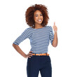 © peopleimages.com - An attractive young african woman standing with her thums up gesture in a copy space isolated on a PNG background.