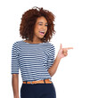 © peopleimages.com - A beautiful young african woman winking and pointing to copyspace isolated on a PNG background.