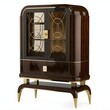 a luxurious china cabinet in art deco style with dark walnut wood free standing higly detailed with brass elements 