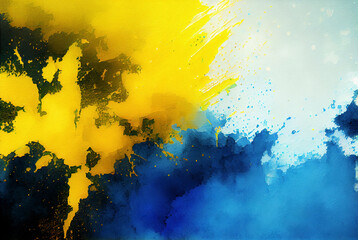 Wall Mural - Yellow and blue vibrant abstract paint splash watercolor background, Ukraine national colors concept in generative AI art