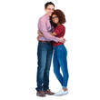 © peopleimages.com - Portrait of a happy young couple standing cuddling each other isolated in a PNG background.