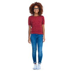Wall Mural - full length portrait of an attractive african young woman standing isolated on a png background.