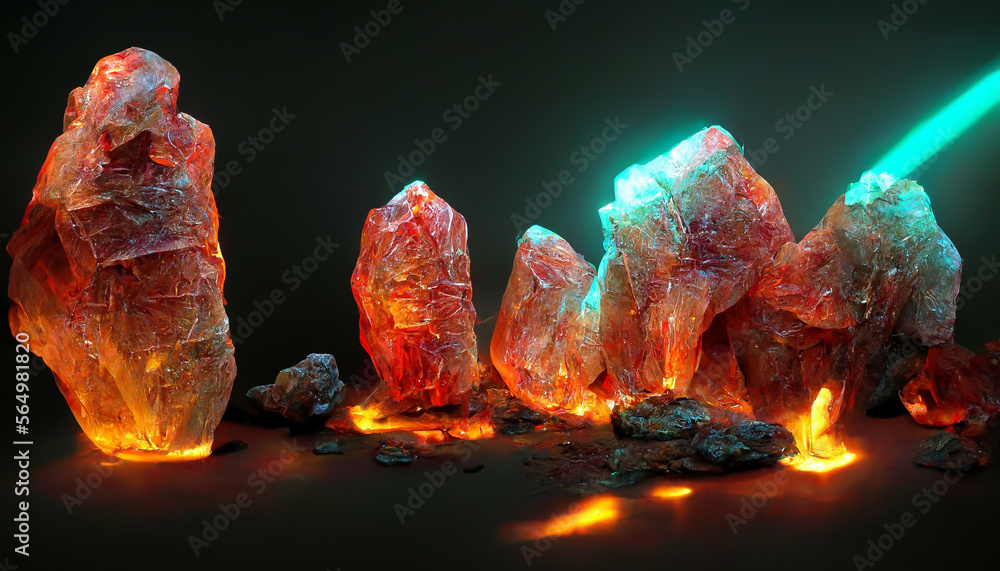 crystal cave dwarves mining glowing gemstone veins with lasers ...