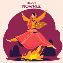 Attraction Illustration Iranian Woman Jumping From Fire For Happy Nowruz Celebration