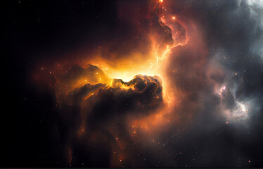 Wall Mural - Glowing huge nebula with young stars. Space background, 3d illustration. Generating Ai.