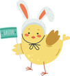 Funny chick with bunny ear headband flat icon