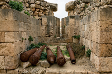 Wall Mural - Ruins of the Crusaders Castle in Sidon. Sidon Sea Castle in Saida, Lebanon.