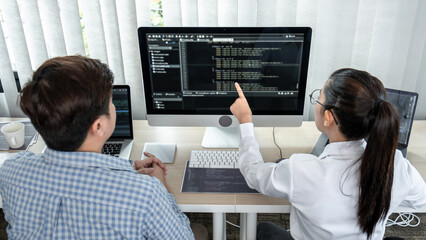 Wall Mural - team of two professional programmers working on website projects in software development on the desk