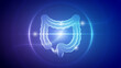 Human Large Intestine Gastrointestinal System Futuristic Medical Hologram Neon Glow Translucent Backdrop Background Illustration