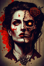 Woman Monster Portrait. Horror Poster, Wall Art. Generative Ai