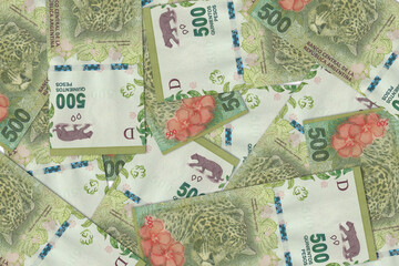 The Argentine currency - Argentine peso. Macro view of Argentina paper money. Close-up Argentine money