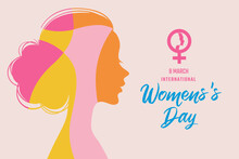 International Womens Day Design Background. Women's Day. Poster Or Banner With Different Women And Copy Space. 8 March