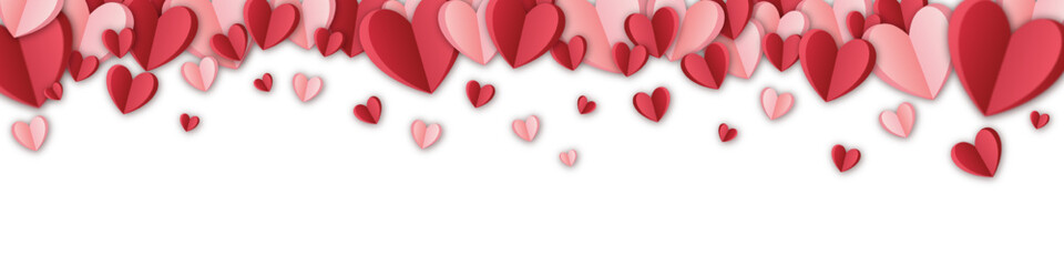 Wall Mural - Festive background with paper hearts on a white background. Background for valentine's day. Paper hearts. Vector background EPS 10