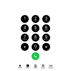 Smartphone dial keypad screen transparent background. Keypad with numbers and letters for touchscreen device. UI keypad for smartphone.