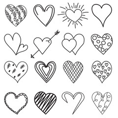 Wall Mural - sketch, doodle ,contour line set of hearts isolated