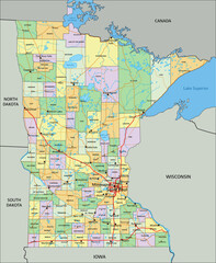 Wall Mural - Minnesota - Highly detailed editable political map with labeling.