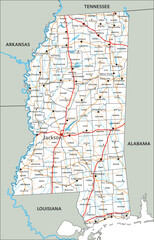 Wall Mural - High detailed Mississippi road map with labeling.