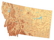 Highly detailed Montana physical map with labeling.