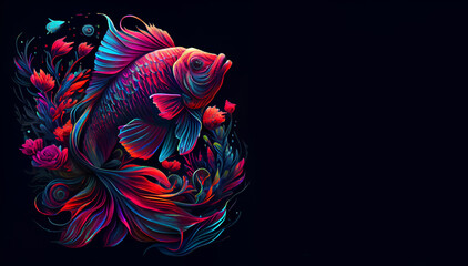 Wall Mural - Beautiful multicolored golden fish among corals. AI generative.