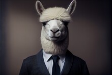 Portrait Of A Alpaca Dressed In A Formal Business Suit. Generative AI