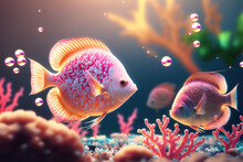 Colorful Tropical Fish Swimming In Ocean. Generative AI