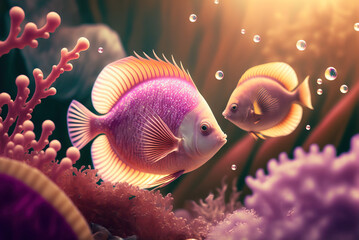 Poster - Colorful tropical fish swimming in ocean. Generative AI