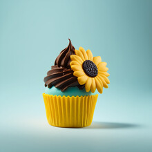 Sunflower Cupcake. Generative AI