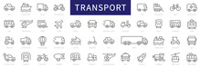 Transport Thin Line Icons Set. Vehicle Icons. Transport Editable Stroke Icons Collection. Transport Types. Vector Illustration