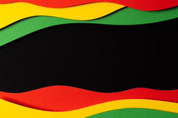 Abstract geometric black, red, yellow, green color background. Black History Month color background with copy space for text