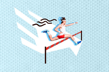 Sticker - Creative abstract template collage of funny young man run fast participate competition sportsman determined motivation healthy lifestyle