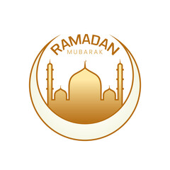 Wall Mural - Ramadan Mubarak with Mosque and Moon Golden Decorative Greeting Vector Design